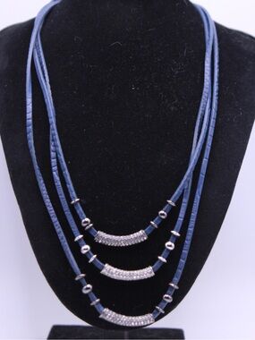 White House Black Market Blue Layered Crystal Bar Necklace